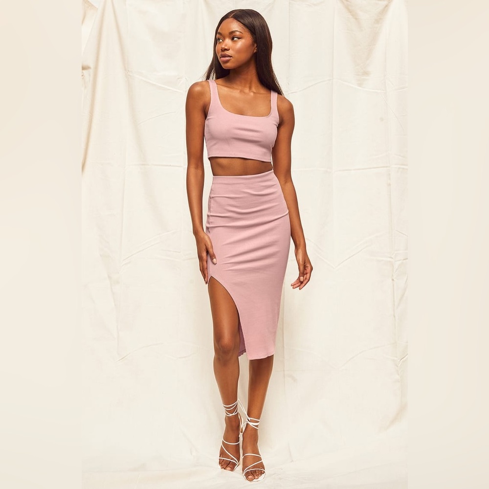 Lulu’s Set For Life Blush Pink Ribbed Bodycon Two-Piece Dress